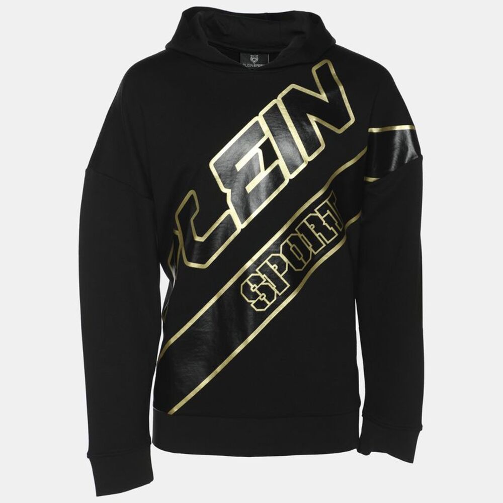 Plein Sport Black/gold Jersey Logo Print Hooded Sweatshirt M